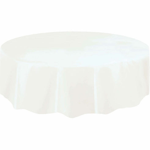 LOT of 5 White Plastic Table Cover, 84" Round Birthday Wedding Party Supplies